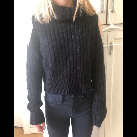 Black open shoulder turtle neck sweater - Picture 2 of 3